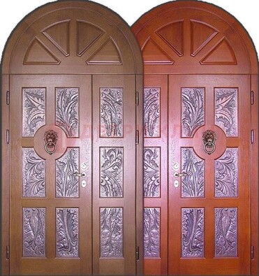 Металлическая арочная дверь со стеклом ДА-28 в коттедж в Балашихе