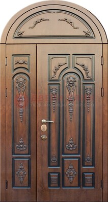 Арочная железная дверь с виноритом и узором ДА-36 в Балашихе