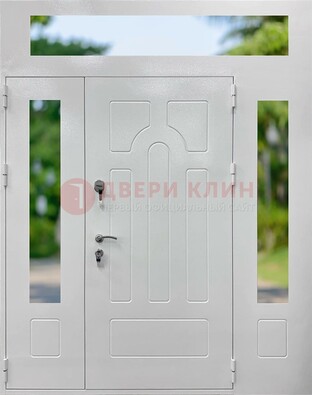 Белая стальная дверь порошок со стеклом и фрамугами ДФГ-11 в Балашихе