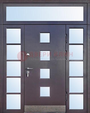 Современная железная дверь со стеклом и фрамугами ДФГ-4 в Балашихе