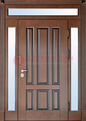 Железная дверь со стеклом и фрамугами в коричневом цвете ДФГ-8 в Балашихе
