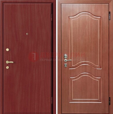 Красная металлическая дверь с ламинатом МДФ внутри ДЛ-8 в Балашихе
