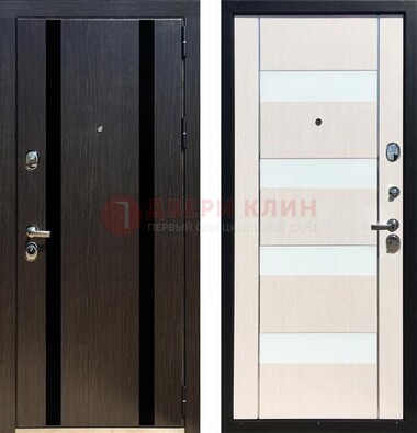 Черная железная дверь с МДФ и декоративными вставками ДМ-157 в Балашихе