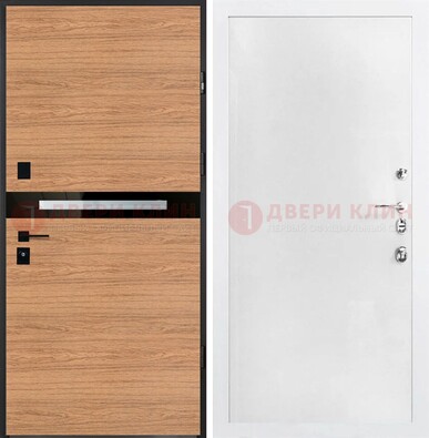 Железная коричневая дверь с МДФ в белом цвете ДМ-313 в Балашихе