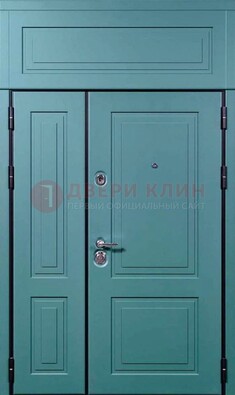 Синяя металлическая дверь с МДФ и верхней фрамугой ДМ-339 в Балашихе