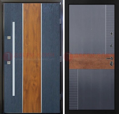 Темная металлическая дверь МДФ со вставками ДМ-411 в Балашихе