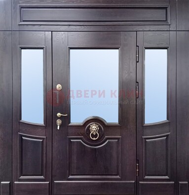 Филенчатая металлическая дверь с панелью МДФ и стеклом ДПР-102 в Балашихе