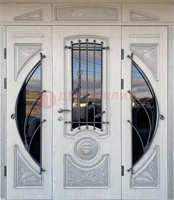 Большая парадная дверь Винорит со стеклом и ковкой ДПР-108 в Балашихе