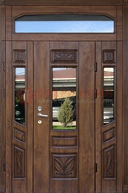 Парадная стальная дверь Винорит со стеклом и резьбой ДПР-97 в Балашихе