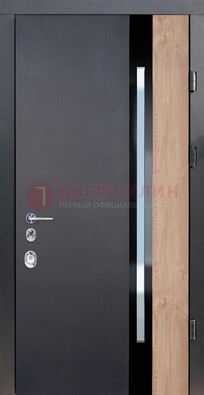 Черная металлическая дверь МДФ со стеклом ДС-14 в Балашихе