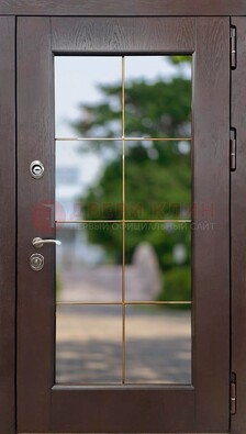 Коричневая стальная дверь со стеклом ДС-19 в Балашихе
