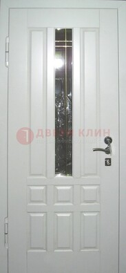 Белая металлическая дверь со стеклом ДС-1 в загородный дом в Балашихе
