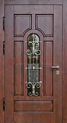 Cтальная дверь со стеклом и ковкой в коричневом цвете ДСК-119 в Балашихе