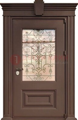 Металлическая дверь со стеклом и ковкой в классическом стиле ДСК-185 в Балашихе