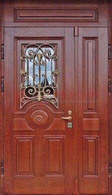 Филенчатая железная дверь со стеклом и ковкой ДСК-204 в Сланцы