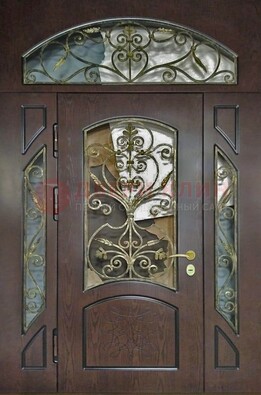 Входная дверь Винорит со стеклом и ковкой и фрамугами ДСК-213 в Балашихе