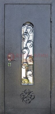 Темная стальная дверь Порошок со стеклом и ковкой ДСК-217 в Балашихе