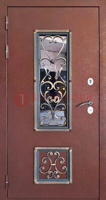 Уличная дверь Порошок со стеклом и ковкой для дома ДСК-218 в Балашихе