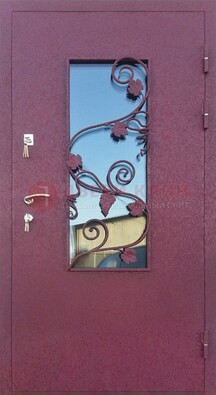 Железная дверь Порошок со стеклом и ковкой лозы ДСК-220 в Балашихе