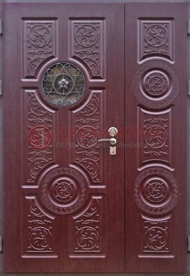 Красная железная дверь Винорит со стеклом и ковкой ДСК-235 в Балашихе