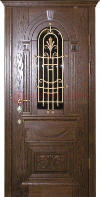 Железная дверь со стеклом и ковкой в классическом стиле ДСК-23 в Балашихе