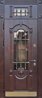 Металлическая дверь массив со стеклом и ковкой с фрамугой ДСК-249 в Балашихе