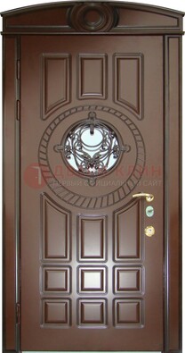 Шоколадная металлическая дверь Винорит со стеклом и ковкой ДСК-269 в Балашихе