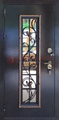 Железная дверь с порошковым напылением стеклом и ковкой ДСК-279 в Балашихе