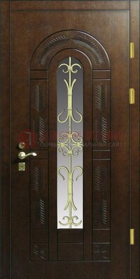 Дизайнерская металлическая дверь со стеклом и ковкой ДСК-50 в Балашихе
