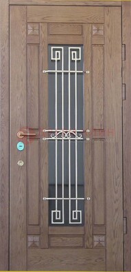 Стандартная железная дверь со стеклом темным и ковкой ДСК-5 в Балашихе