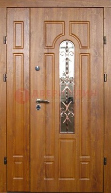 Стальная дверь со стеклом и цветной ковкой ДСК-78 для панельного дома в Балашихе