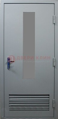Серая металлическая техническая дверь с декоративной вставкой ДТ-14 в Балашихе