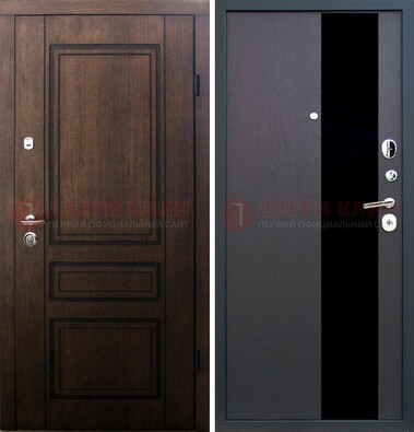Входная дверь Итальянский орех с МДФ с черным стеклом ДМ-1199 в Балашихе