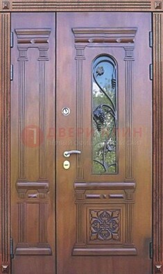 Железная коричневая филенчатая дверь с виноритом и МДФ ДВТ-85 в Балашихе