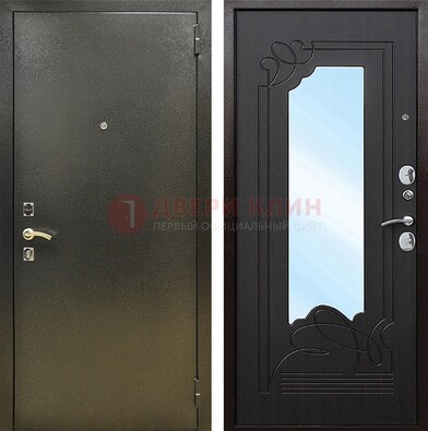 Железная темная дверь c порошковым напылением и МДФ с узором и зеркалом ДЗ-111 в Балашихе