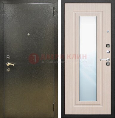 Входная темная дверь c порошковым покрытием и МДФ Белый дуб и зеркалом ДЗ-112 в Балашихе
