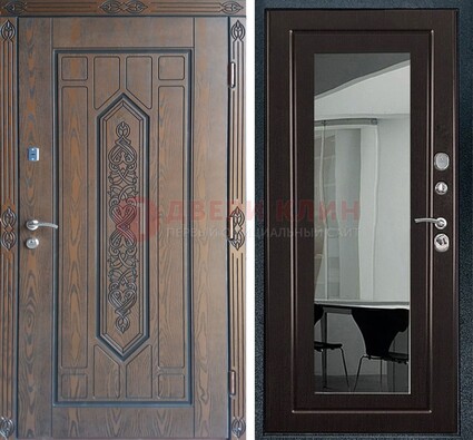 Уличная коричневая дверь c виноритом и МДФ Венге с зеркалом ДЗ-116 в Балашихе