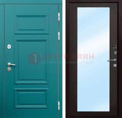 Зеленая входная дверь терморазрыв c виноритом и МДФ с зеркалом ДЗ-122 в Балашихе