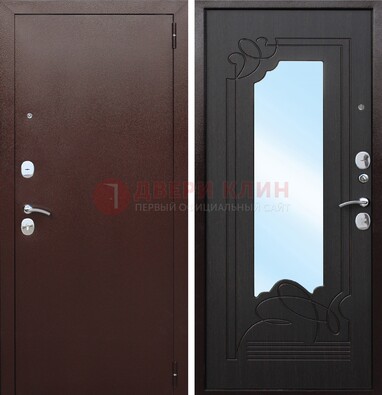 Коричневая стальная дверь с зеркалом ДЗ-18 в Балашихе