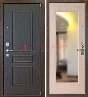 Коричневая стальная дверь с зеркалом МДФ внутри ДЗ-27 в Балашихе
