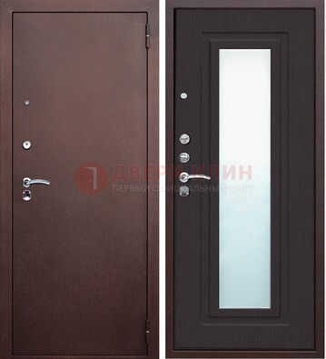 Коричневая металлическая дверь с зеркалом ДЗ-43 в Балашихе