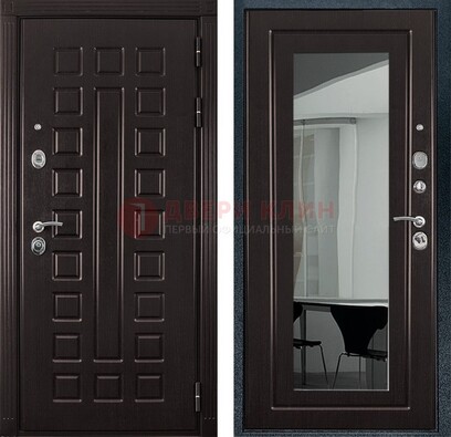 Темная металлическая дверь с зеркалом МДФ внутри ДЗ-4 в Балашихе