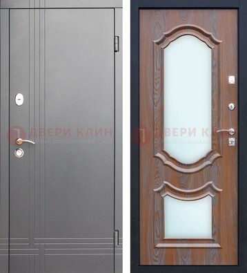 Серая входная дверь со светлой МДФ и зеркалами внутри ДЗ-77 в Балашихе