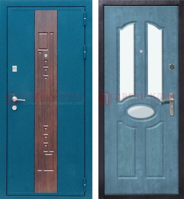 Голубая металлическая дверь МДФ с тремя зеркальными вставками ДЗ-78 в Балашихе