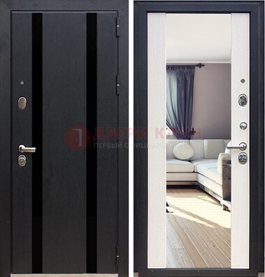 Черная входная дверь с зеркалом МДФ внутри ДЗ-9 в Балашихе