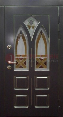 Чёрная железная дверь с МДФ и витражом ВЖ-27 в Балашихе