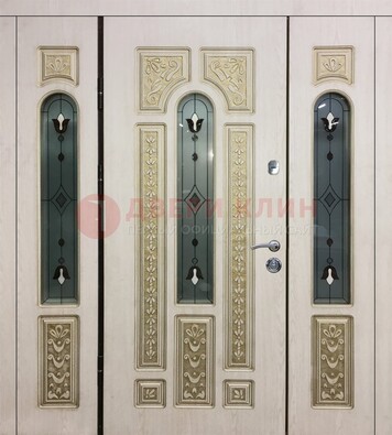 Светлая железная дверь с МДФ и витражом ВЖ-34 в Балашихе